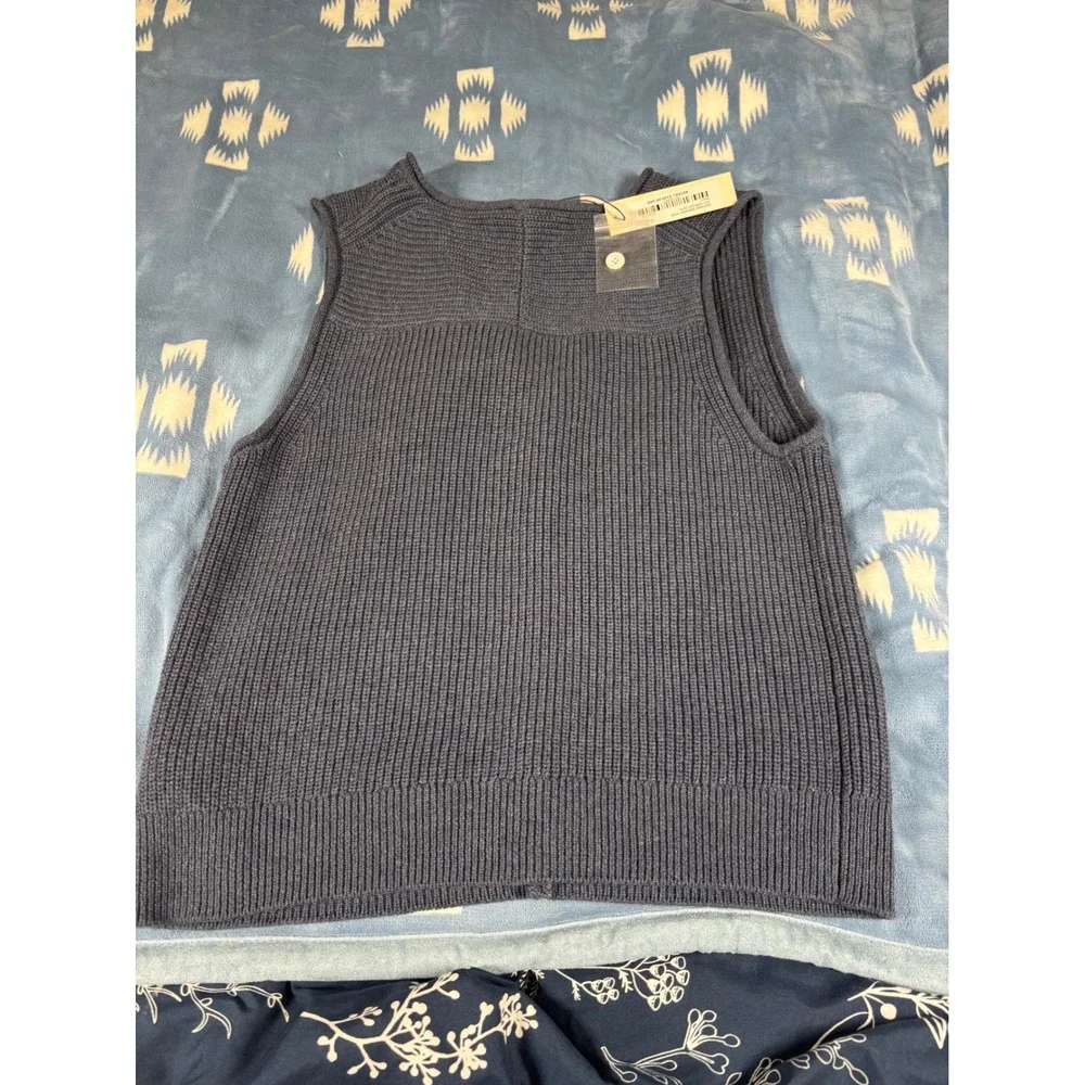 Alex Mill Women Blue Ribbed V-Neck Button Front Cardigan Sweater Vest Large NWT